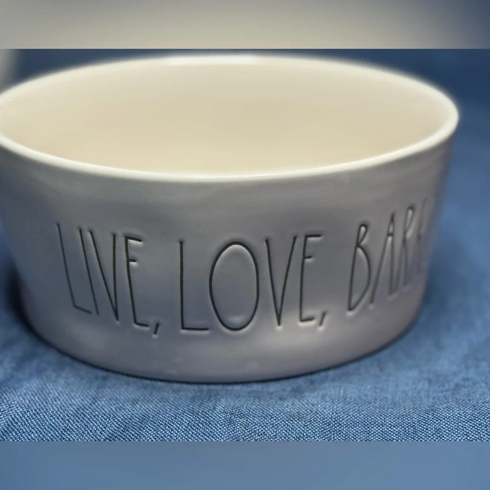 Rae Dunn Set of 2 Savor & Live Love Bark Bowls Ceramic Dog Pet Food Water Bowls
